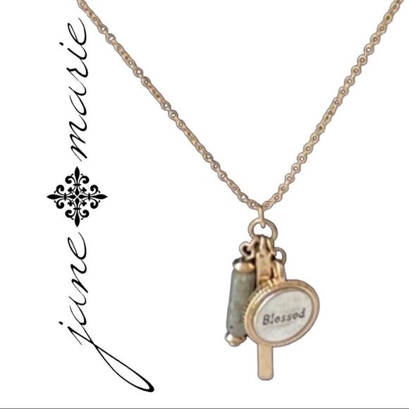 “Blessed” Triple Charm Necklace by Jane Marie • NWOT - Picture 1 of 5